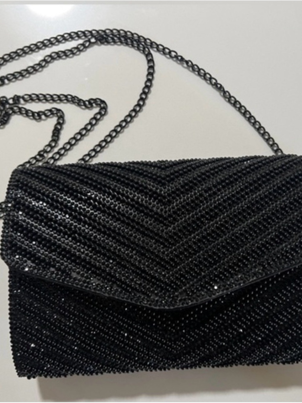 Aldo Black Beaded Envelope Clutch with Chain Strap